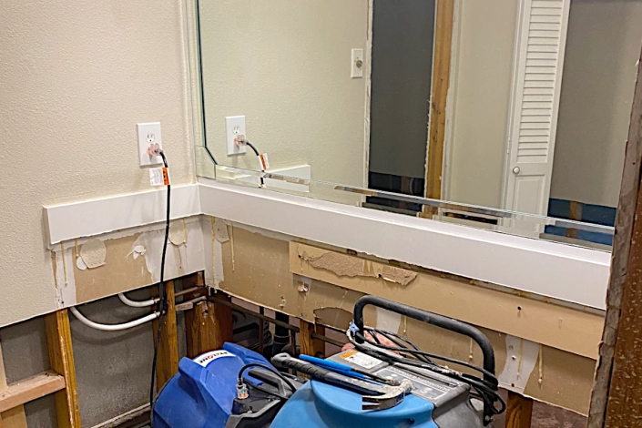 Water Damage Restoration in Process. Residential House in Mandeville.