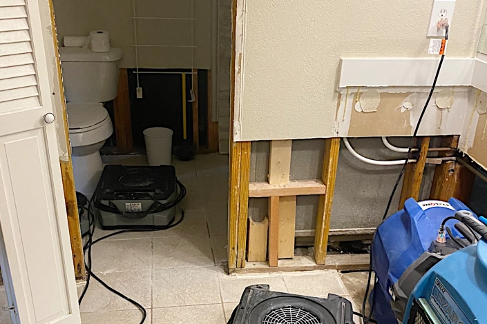 Water Damage Restoration in Process. Residential House in Mandeville.