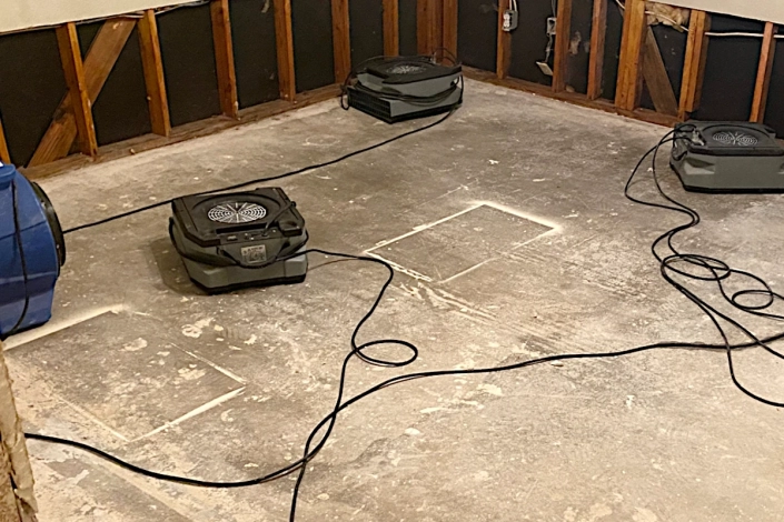 Water Damage Restoration in Process. Residential House in Mandeville.