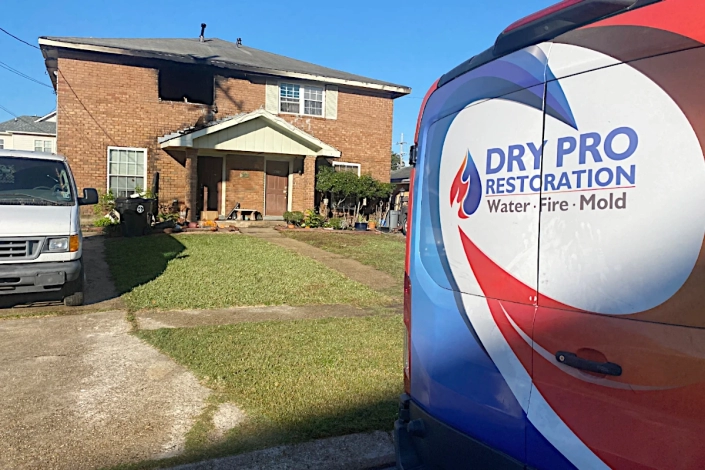 Smoke and Fire Damaged Apartment in Metairie. Smoke Damage Cleanup in Process.